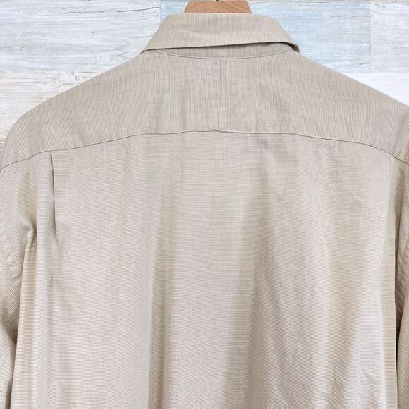 Hickey Freeman Spread Collar Dress Shirt Beige Button Front USA Made Mens 16 34 - Picture 4 of 5